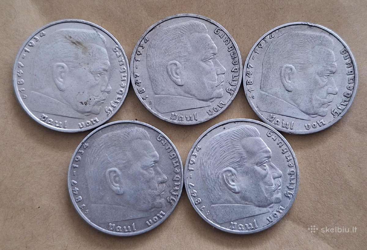 Vokietijos 3 reicho rečiausios 2mark 1936-1939m