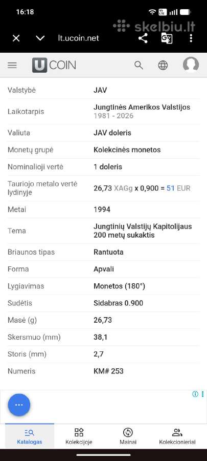 1 Doleris Unc . Sidabras. Originalioje Pakuotėje - nuotraukos Nr. 6