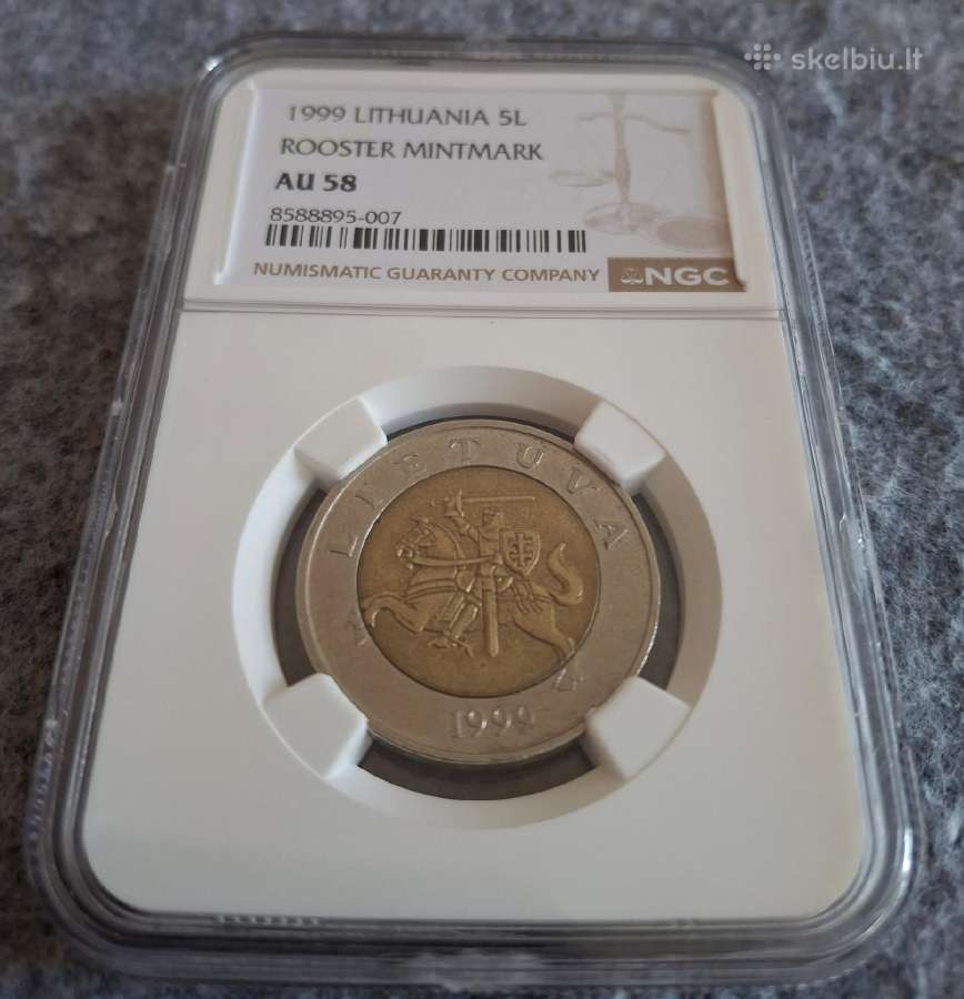 5 litų moneta 1999m. su gaidžiu, sertifikuota Ngc - nuotraukos Nr. 2