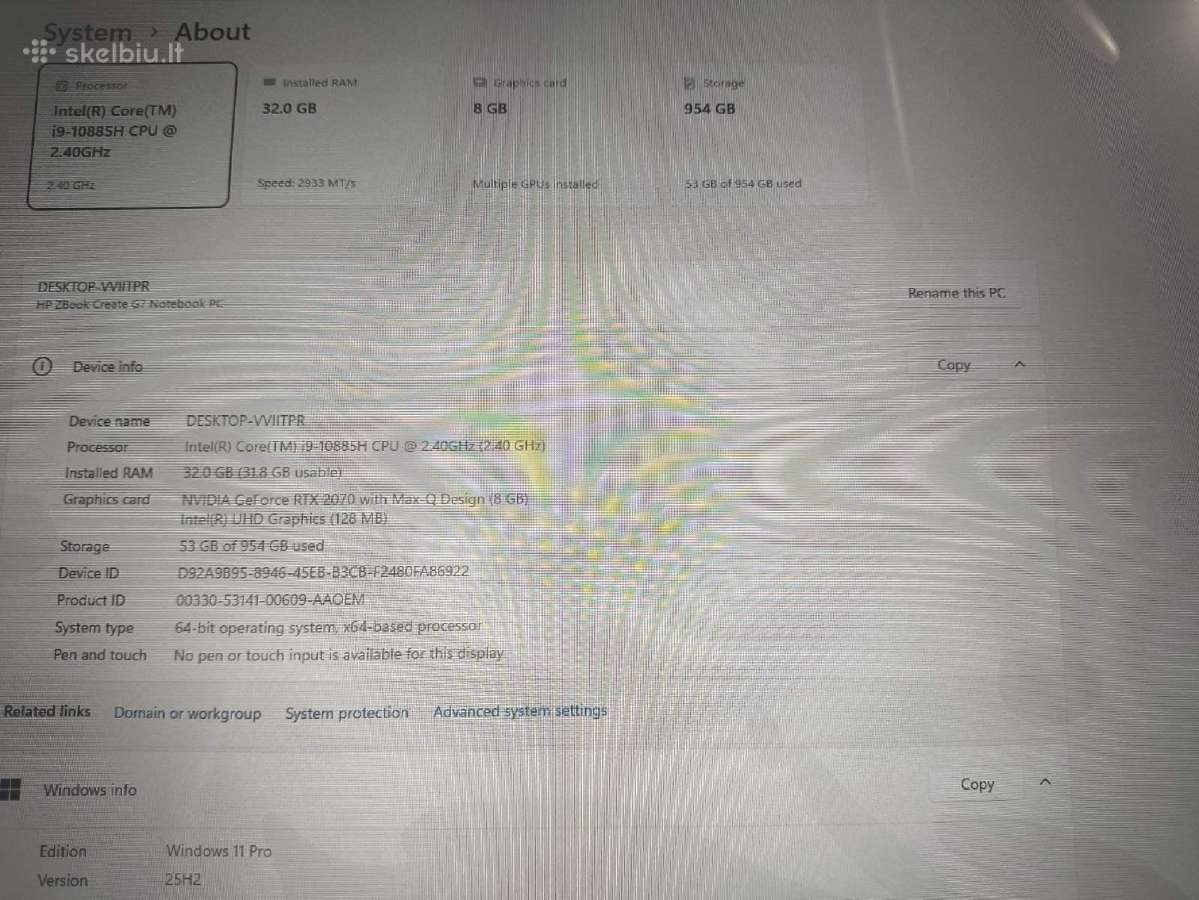 Zbook i9-10885h 32gb 1tb SSD Nvidia Rtx 2070 8gb - nuotraukos Nr. 5