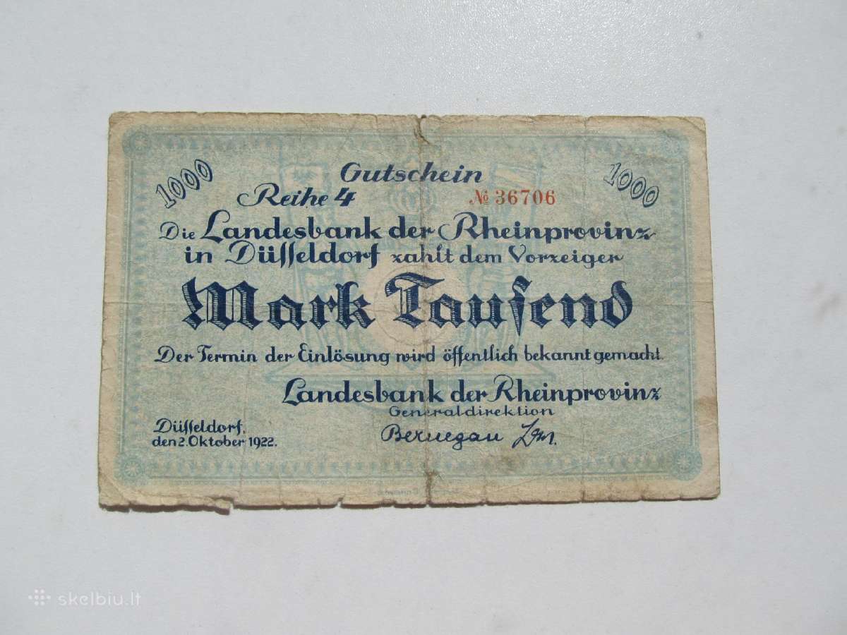 1000 markiu , Duseldorf Vokietija , 1922