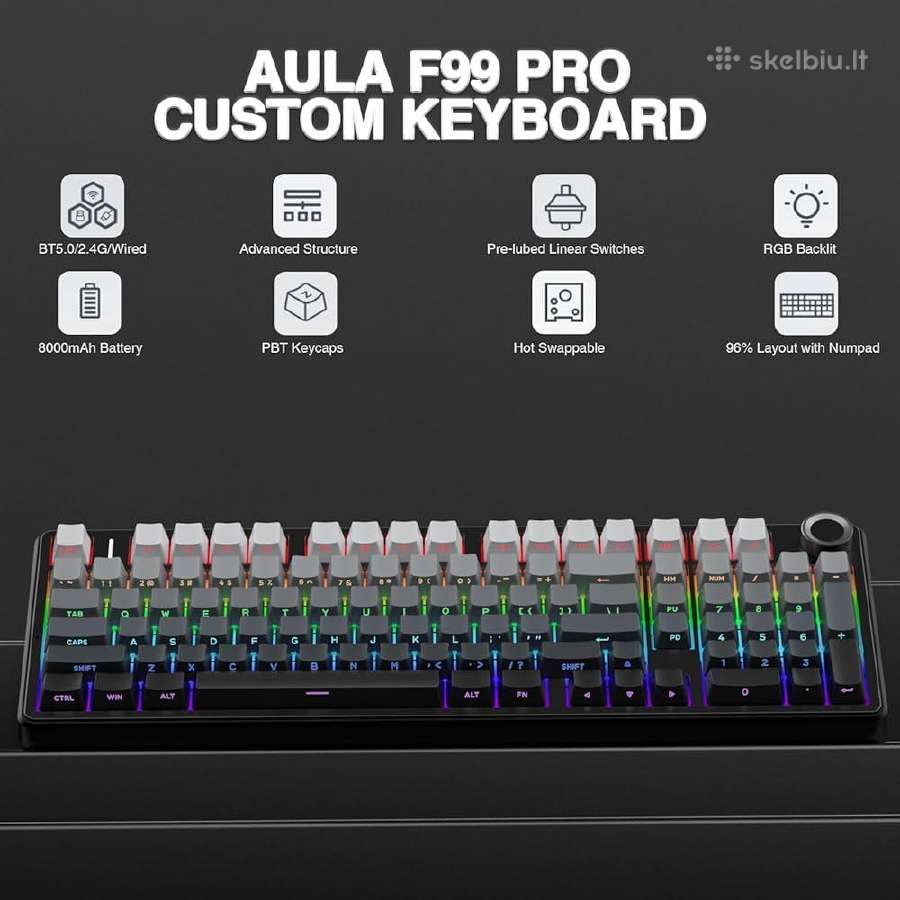 Aula F99 Pro wireless gaming mechaninė klaviatūra - nuotraukos Nr. 6