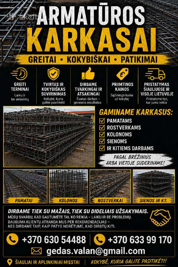 Armatūros karkasai Šiauliai