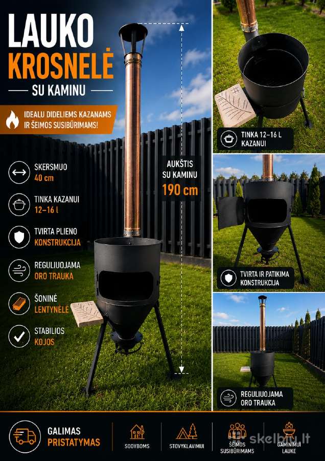 Lauko krosnelė kazanui su kaminu