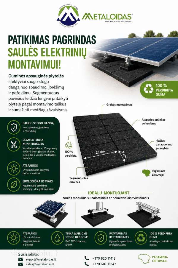 Guminės plytelės saulės elektrinių montavimui
