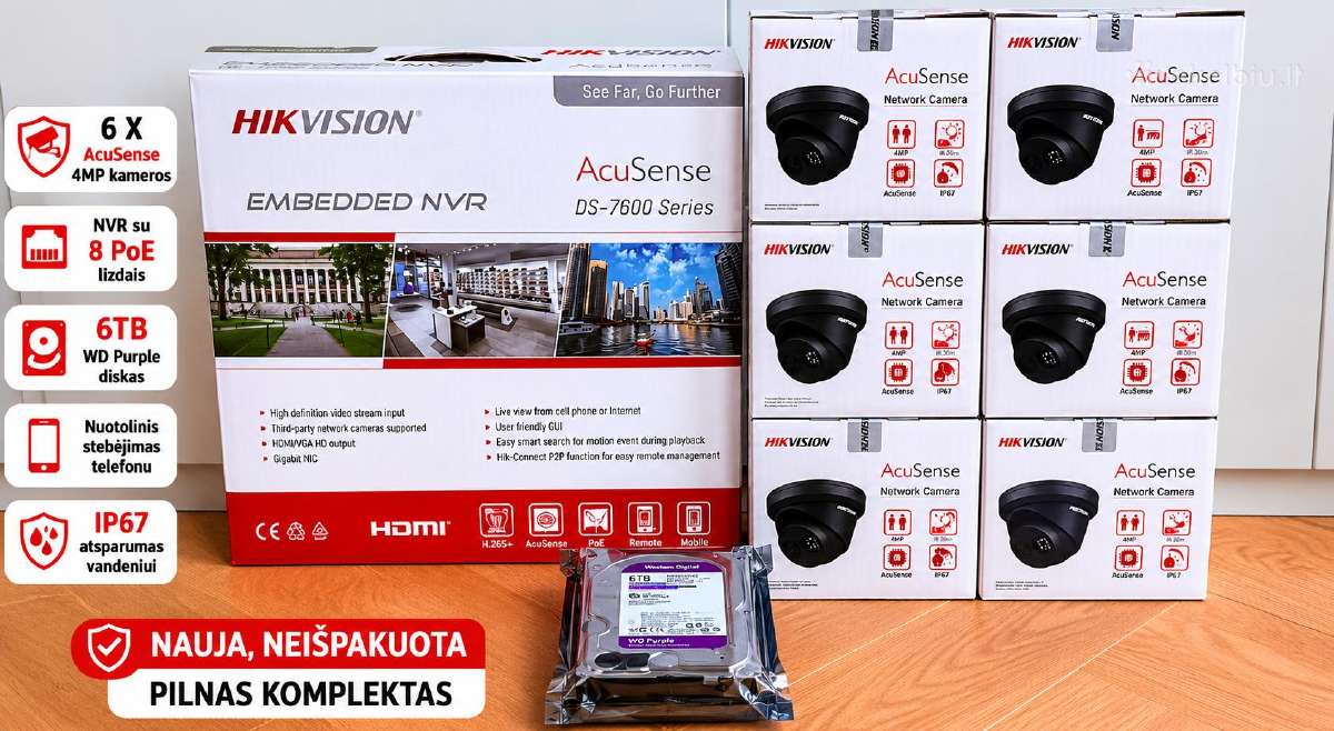 Hikvision Acusense 6 kamerų sistema + 6tb HDD +Nvr