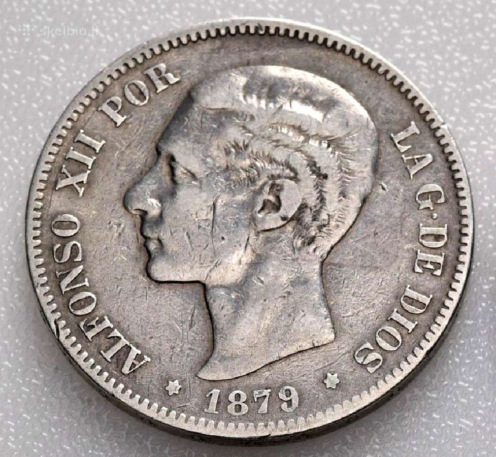 5 pesetos 1879 sidabras 900