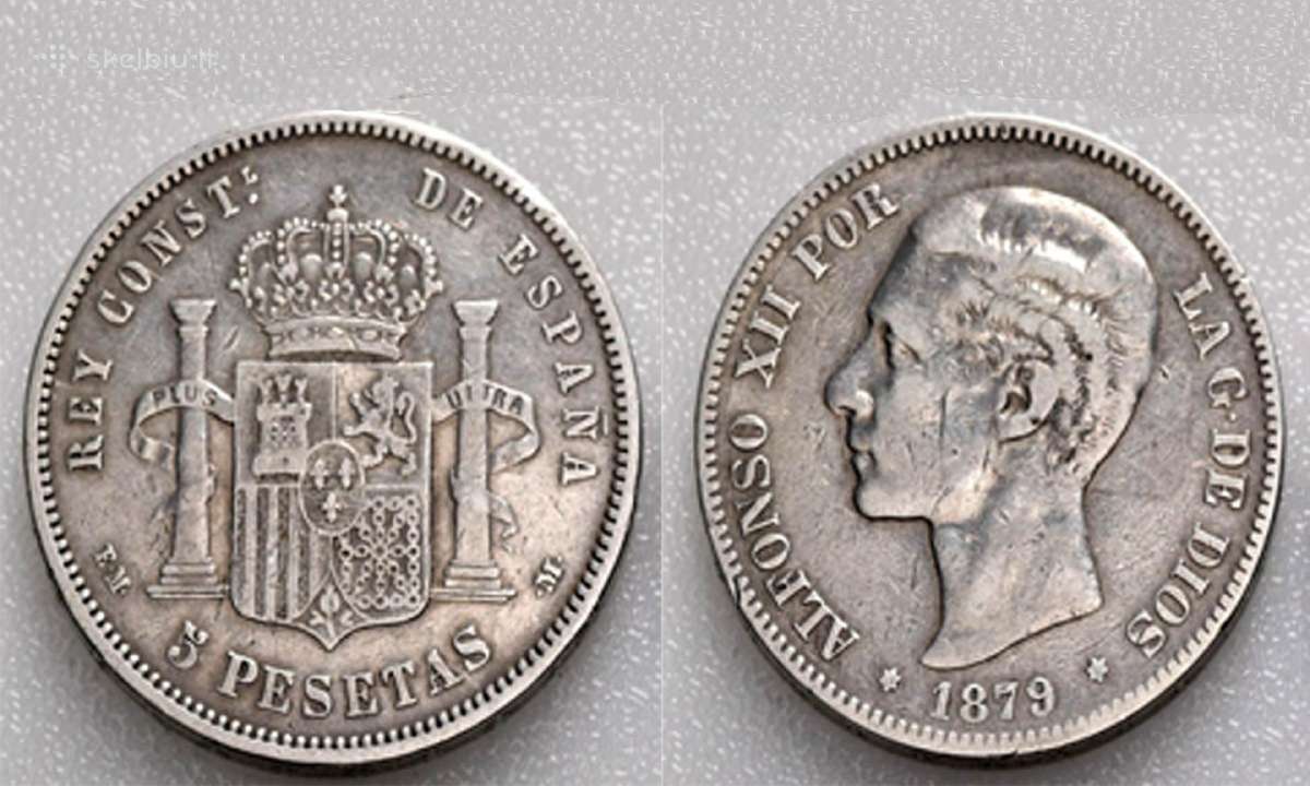 5 pesetos 1879 sidabras 900 - nuotraukos Nr. 3