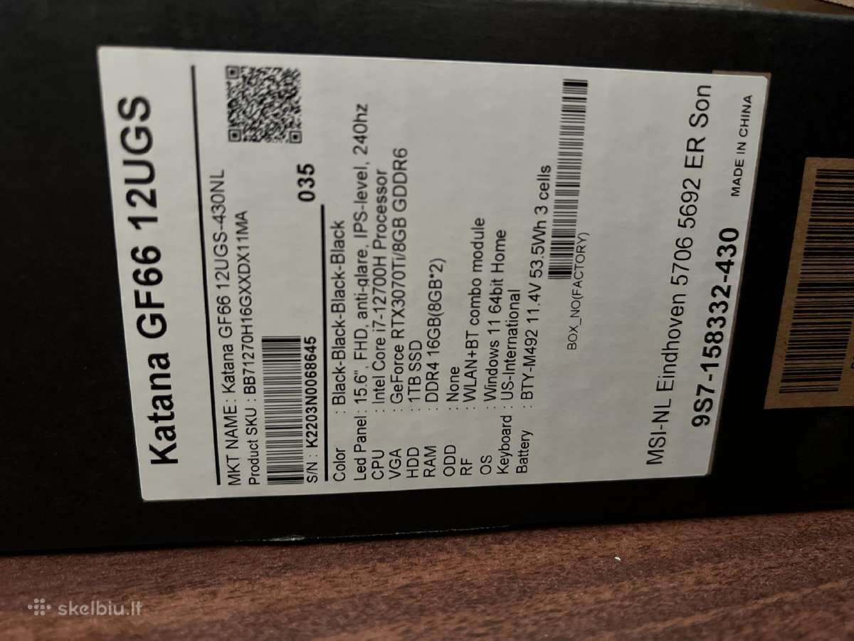 Msi Katana 3070ti i7-12700h 240hz - nuotraukos Nr. 5