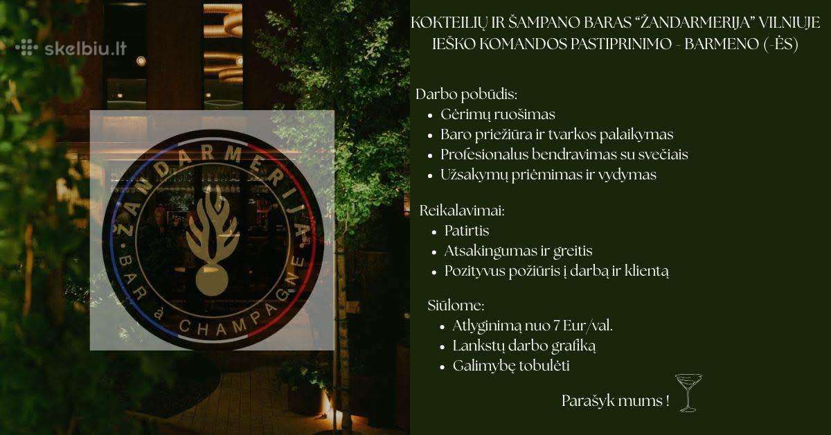 Siūlome darbą barmenams Vilniuje