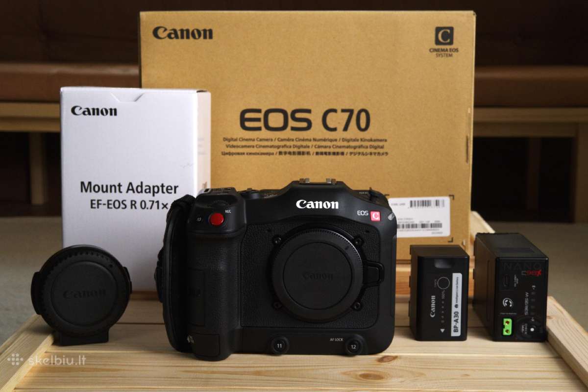 Canon C70 kamera (2599 €) + priedai (600 €)