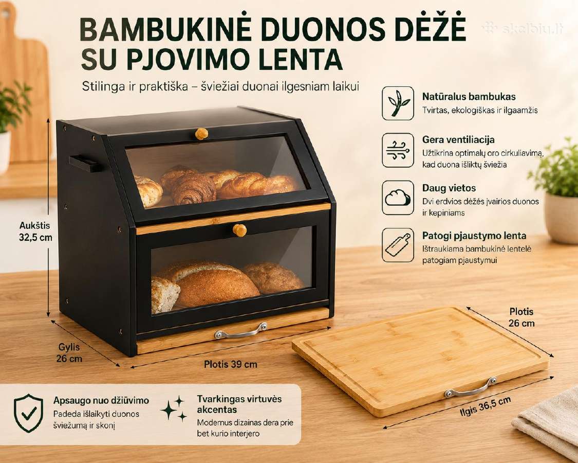 Youdenova Bambukinė Duonos Dėžė su Pjaustymo Lenta - nuotraukos Nr. 2