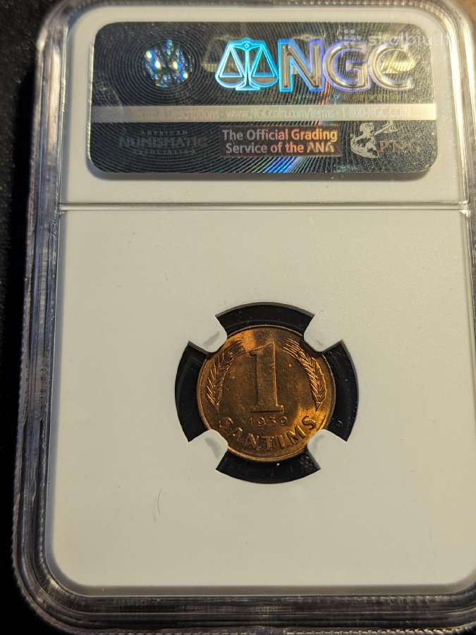 Latvija 1 santimas, 1939 Ngc Ms64 Rb - nuotraukos Nr. 2