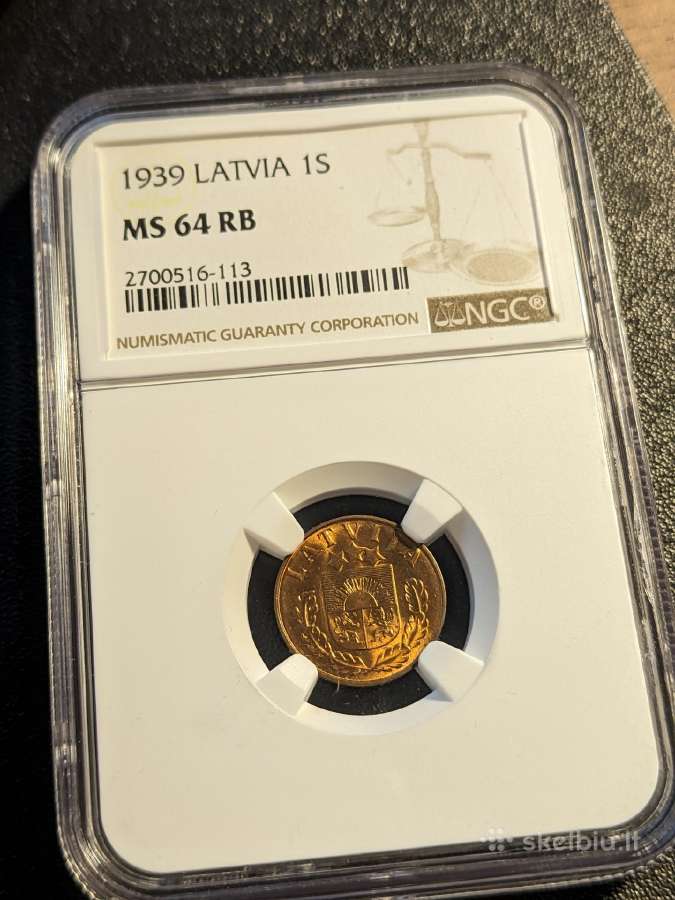 Latvija 1 santimas, 1939 Ngc Ms64 Rb