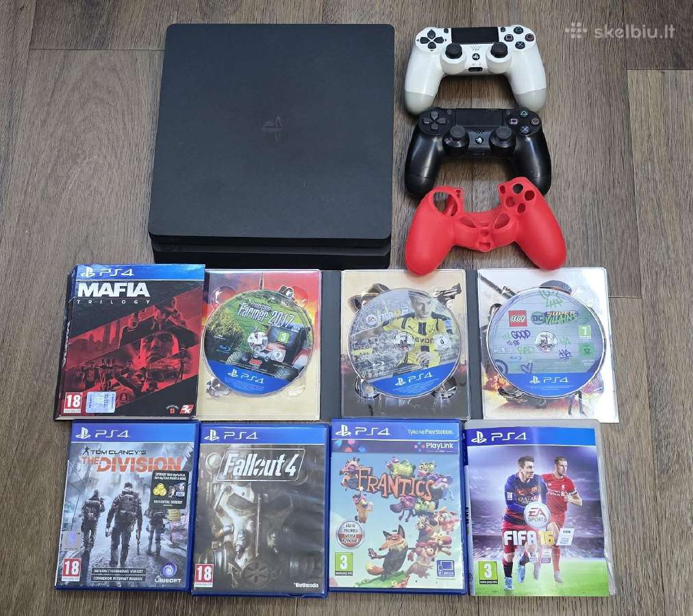 Playstation 4 slim 1tb su daug priedų