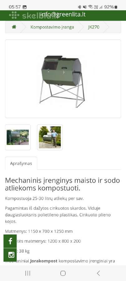 Maisto atlieku kompostas Joraform Jk270 - nuotraukos Nr. 9