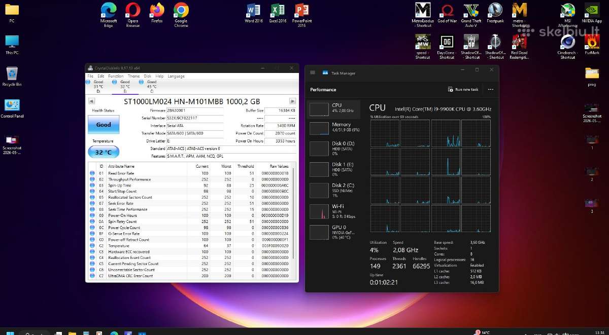 Parduodu Xmg Ultra17;i9-9900k Rtx;nvme;HDD; 52gb - nuotraukos Nr. 27