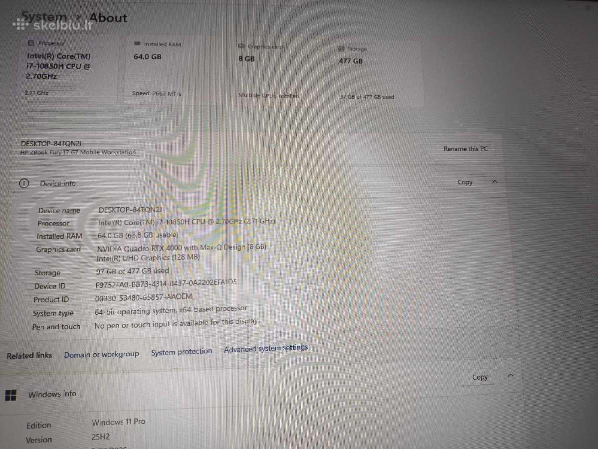 Zbook Fury 17 G7 17.3 Fhd Ips 64gb Rtx 4000 8gb - nuotraukos Nr. 4