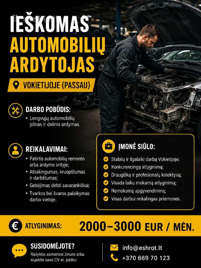 Automobiliu ardytojas komandiruotem i Vokietija