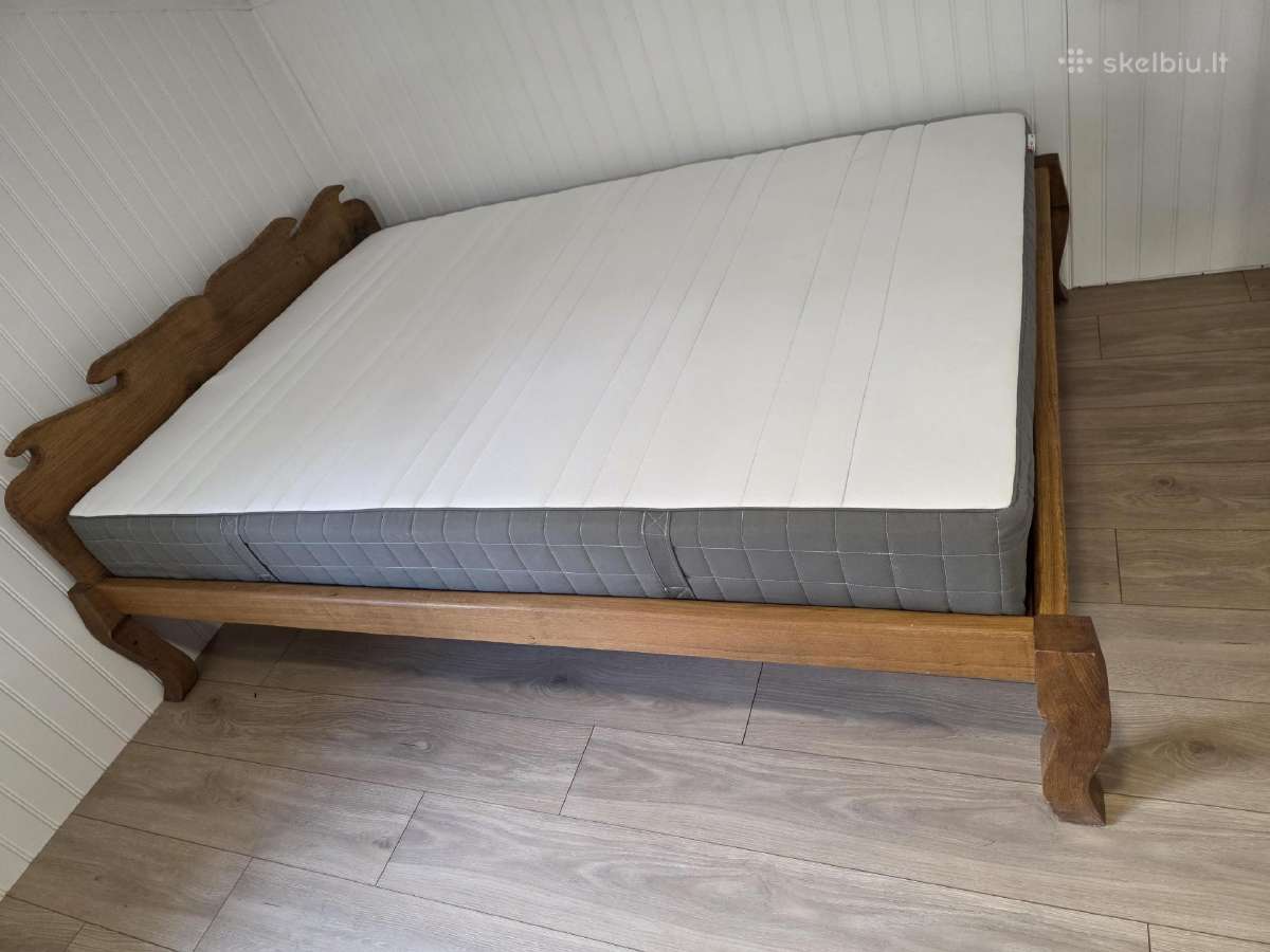 Rankų darbo,masyvo ąžuolo lova su čiužiniu - nuotraukos Nr. 3