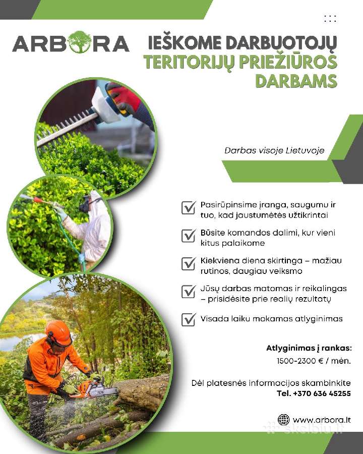 Ieškome darbuotojų teritorijų priežiūros darbams