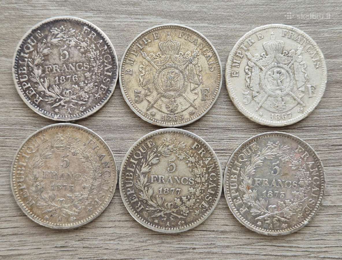 5 Frankai 1867-1877 Prancūzija. Kaina 300 Eur