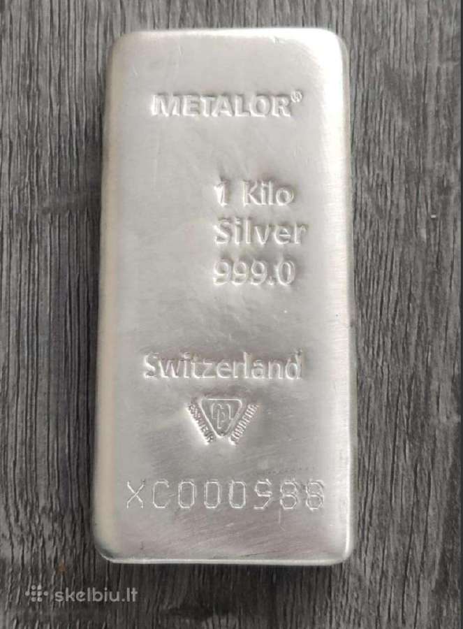 Parduodamas 1 kg sidabro luitas 999 Metalor naujas