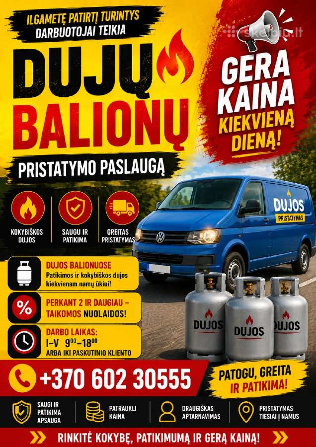 Greitas dujų balionų pristatymas Vilnius/vlnraj