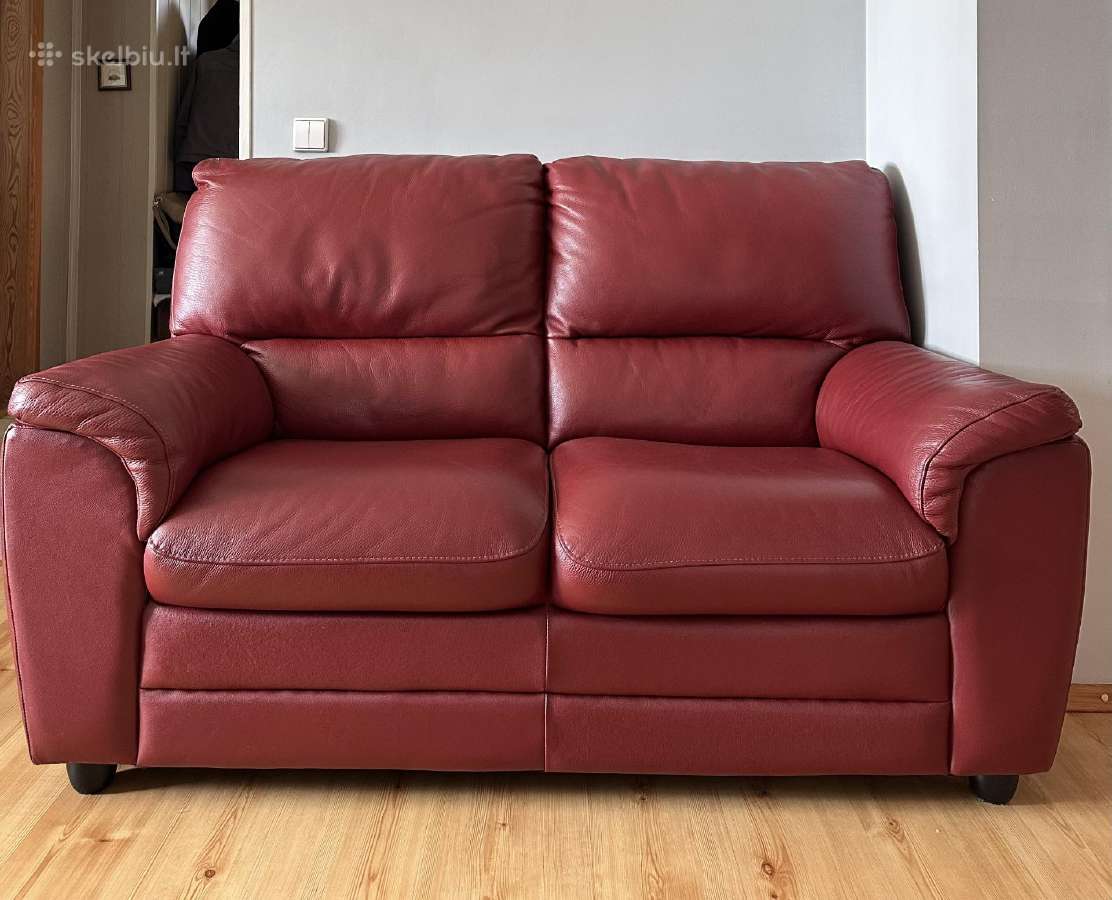 Raudona odinė dvivietė sofa - nuotraukos Nr. 6