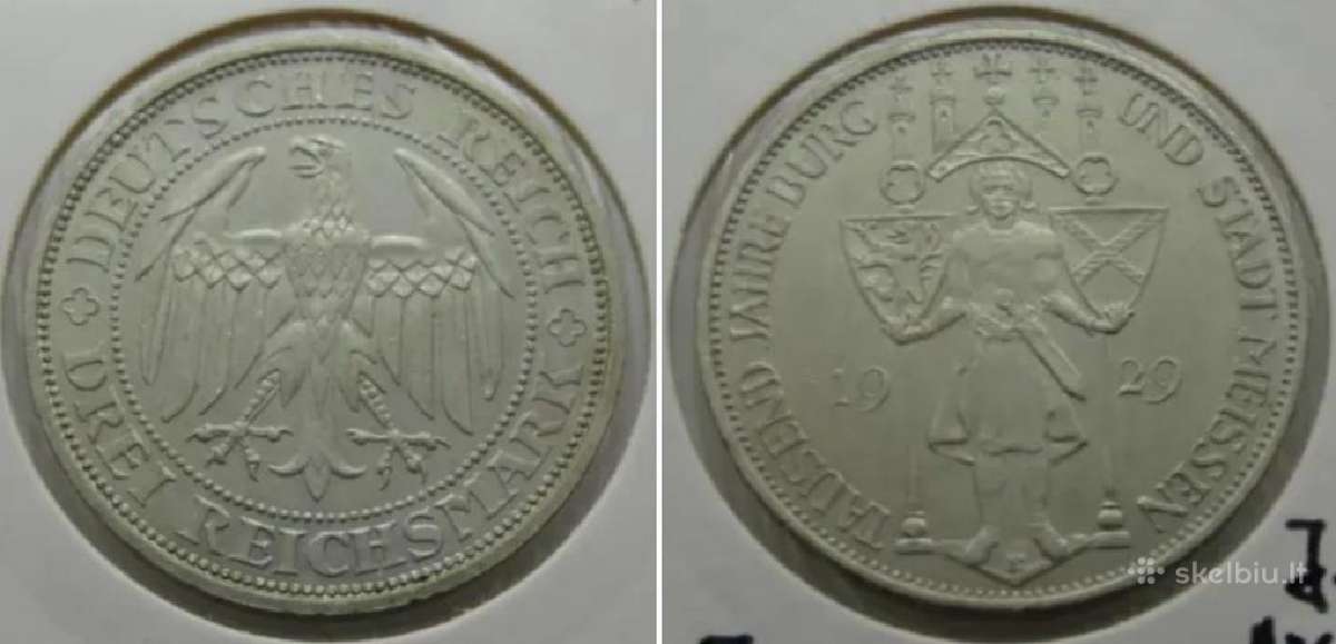 3 markes 1929m. Vokietija sidabras