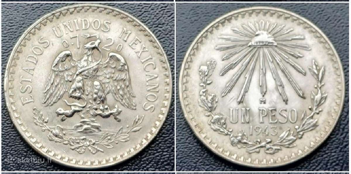 1 pesas 1943m. Meksika sidabras