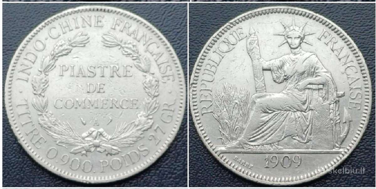1 piastras 1909m. Indokinija sidabras 900