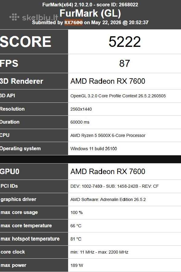 Gigabyte Rx 7600 Gaming Oc