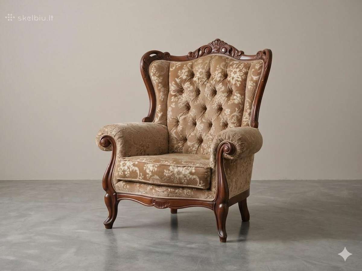 Viktorinio stiliaus sofa ir 2 foteliai - nuotraukos Nr. 3