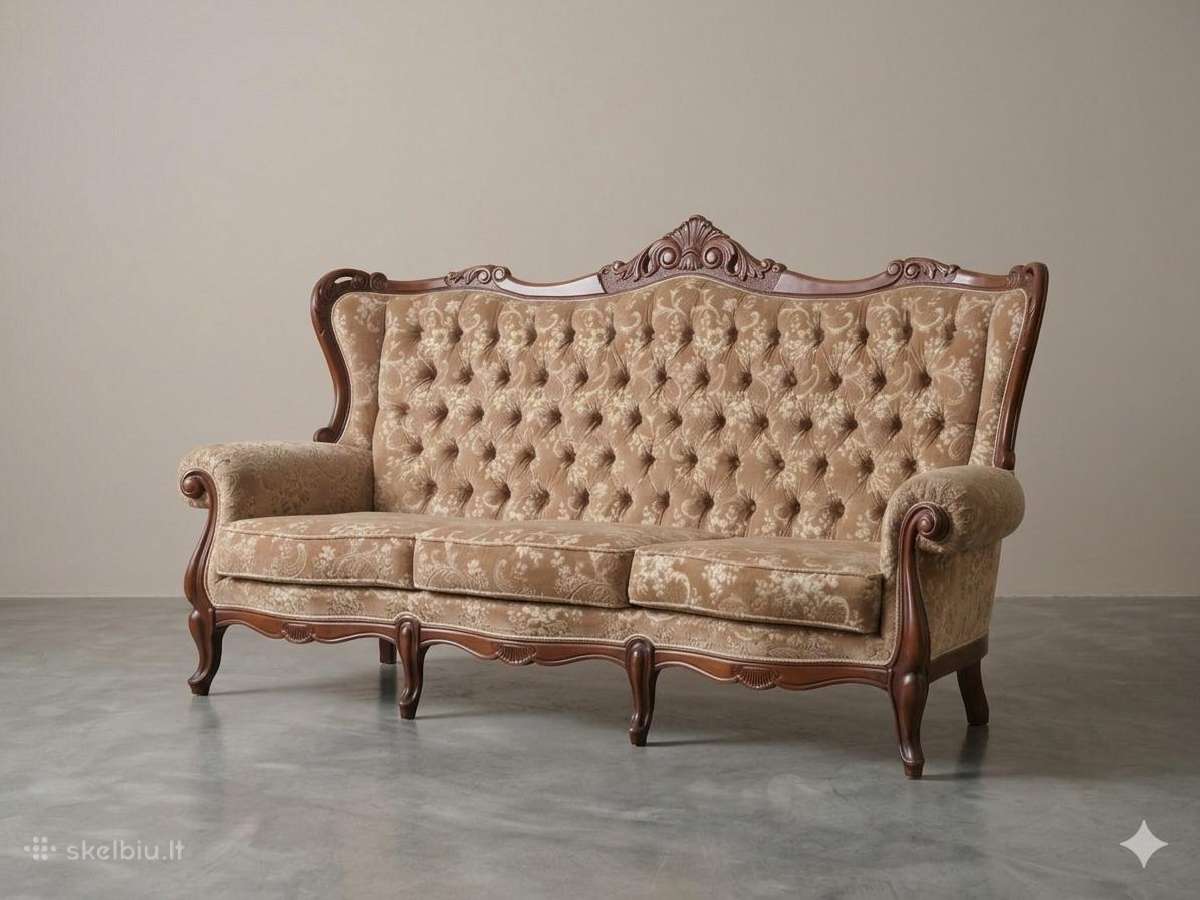 Viktorinio stiliaus sofa ir 2 foteliai - nuotraukos Nr. 2