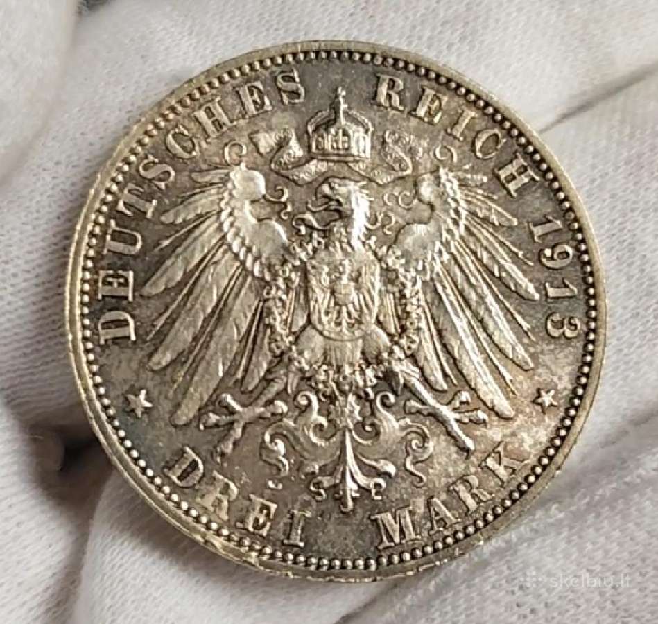 Vokietija. 3 markės. Unc. Sidabras '900. - nuotraukos Nr. 5