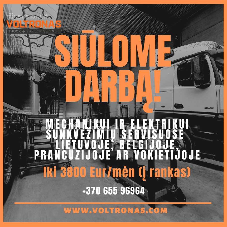 Ieškome sunkvežimių remonto mechaniko ir elektriko