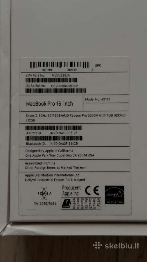MacBook Pro 16" 2019 i7 / 16gb / 512gb / Radeon 53 - nuotraukos Nr. 3