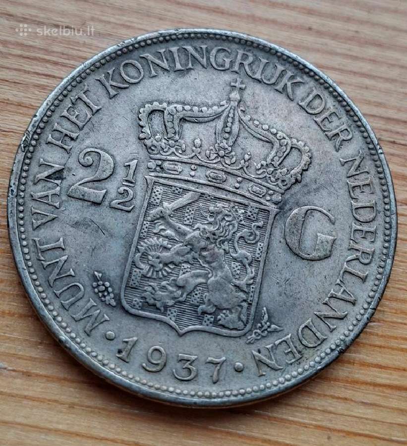 Nyderlandai 1937 2,5 guldeno (sidabras)