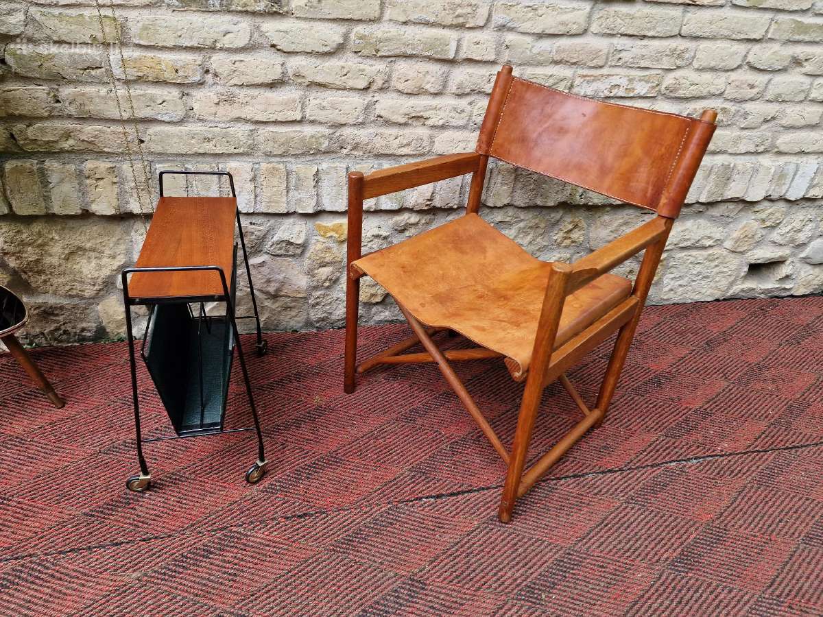 Vintažinė mid century ąžuolo/odos "safari" kėdė - nuotraukos Nr. 2