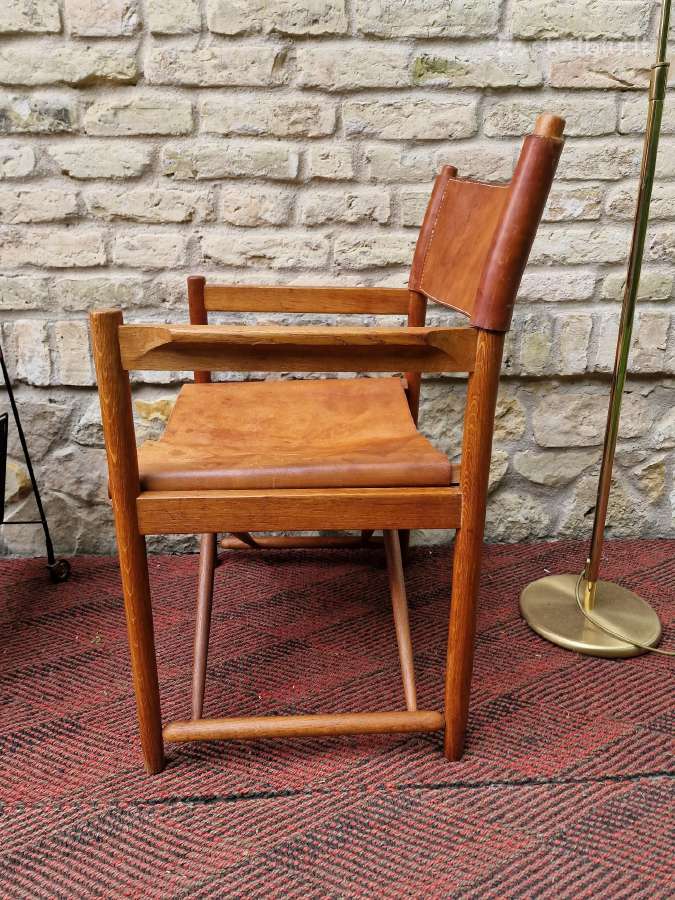 Vintažinė mid century ąžuolo/odos "safari" kėdė - nuotraukos Nr. 3
