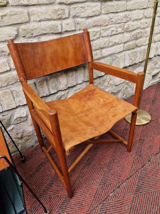 Vintažinė mid century ąžuolo/odos "safari" kėdė - nuotraukos Nr. 4