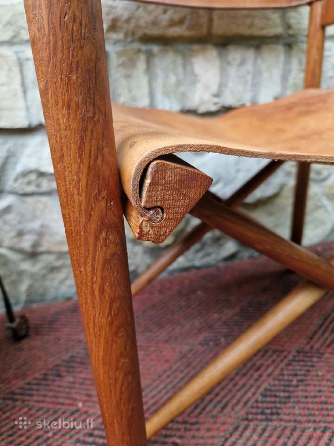 Vintažinė mid century ąžuolo/odos "safari" kėdė - nuotraukos Nr. 5
