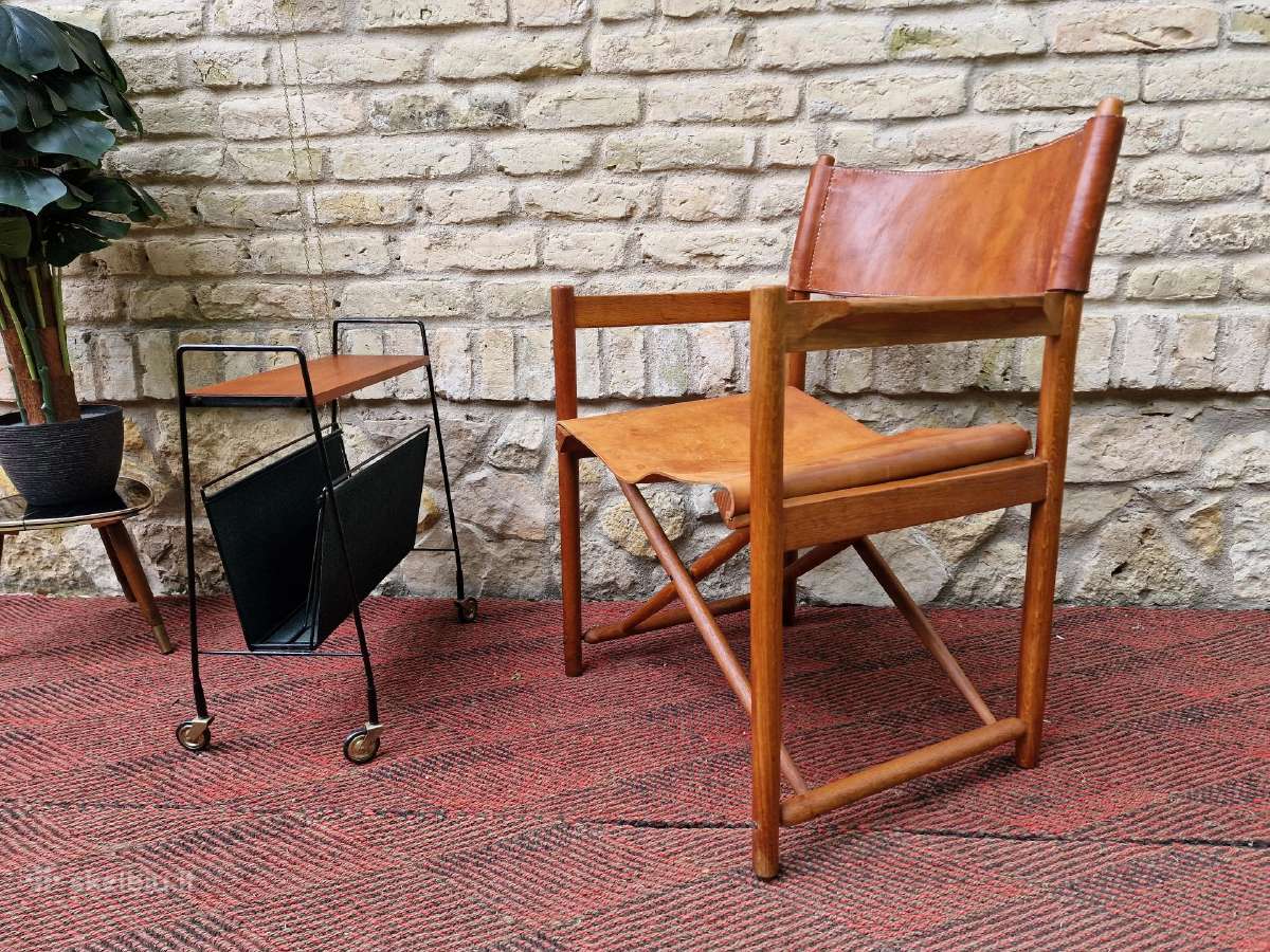 Vintažinė mid century ąžuolo/odos "safari" kėdė - nuotraukos Nr. 6