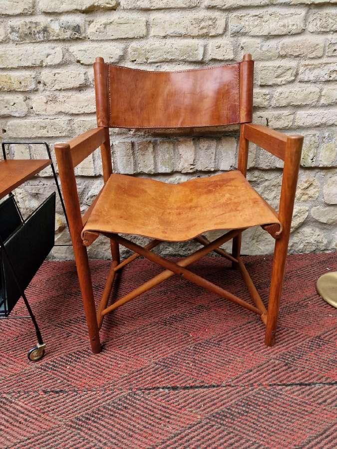 Vintažinė mid century ąžuolo/odos "safari" kėdė - nuotraukos Nr. 7
