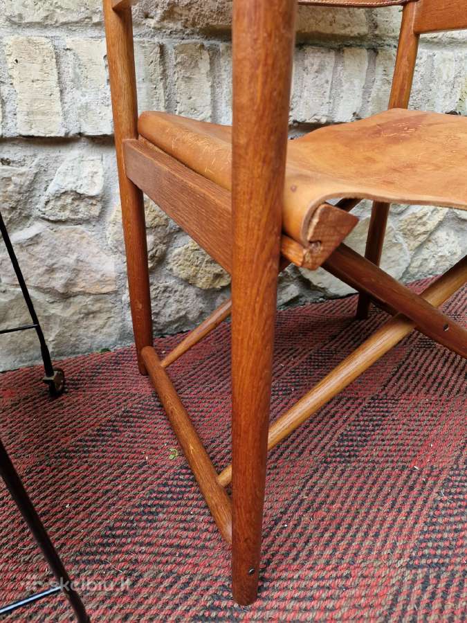 Vintažinė mid century ąžuolo/odos "safari" kėdė - nuotraukos Nr. 9