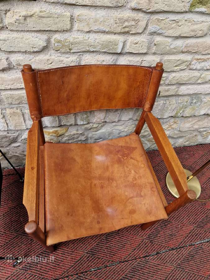 Vintažinė mid century ąžuolo/odos "safari" kėdė - nuotraukos Nr. 10