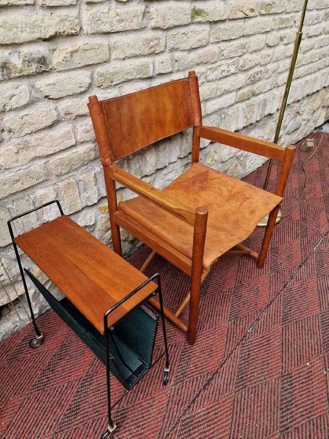 Vintažinė mid century ąžuolo/odos "safari" kėdė - nuotraukos Nr. 11