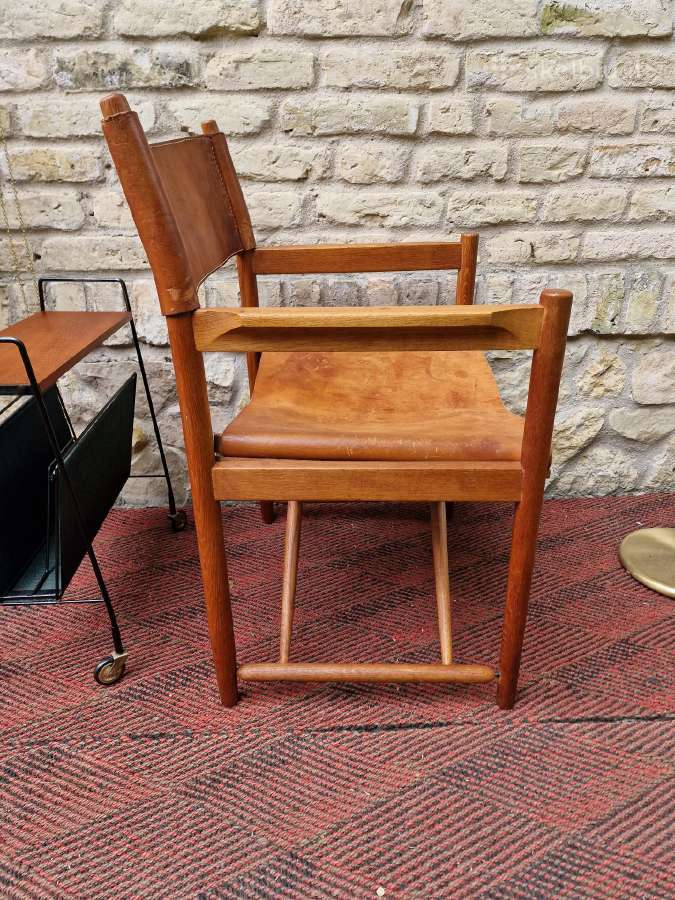 Vintažinė mid century ąžuolo/odos "safari" kėdė - nuotraukos Nr. 13