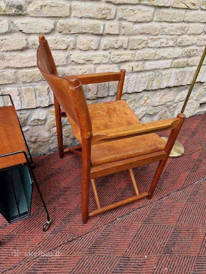Vintažinė mid century ąžuolo/odos "safari" kėdė - nuotraukos Nr. 14